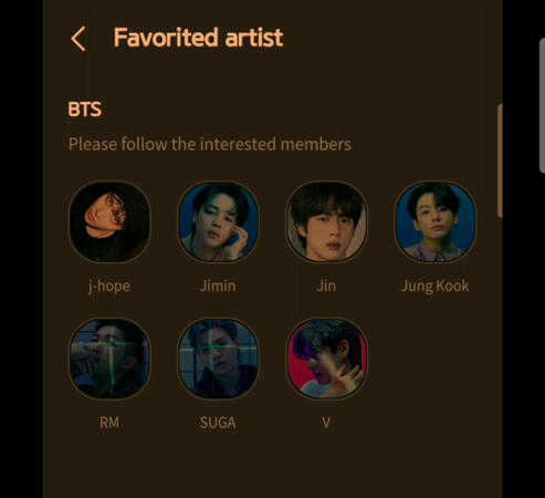 13. Choose Jin as your favorite artist and press follow. To create additional accounts, just log-out and repeat all steps.